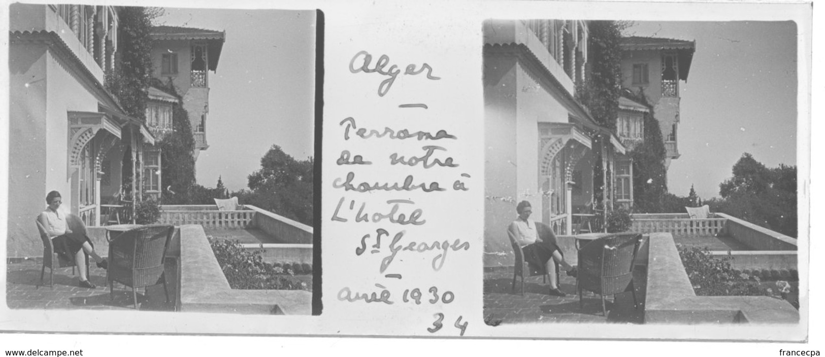 034 PP ALGERIE ALGER Terrasse De Notre Chambre Hôtel Saint Georges Avril 1930 - Plaques De Verre