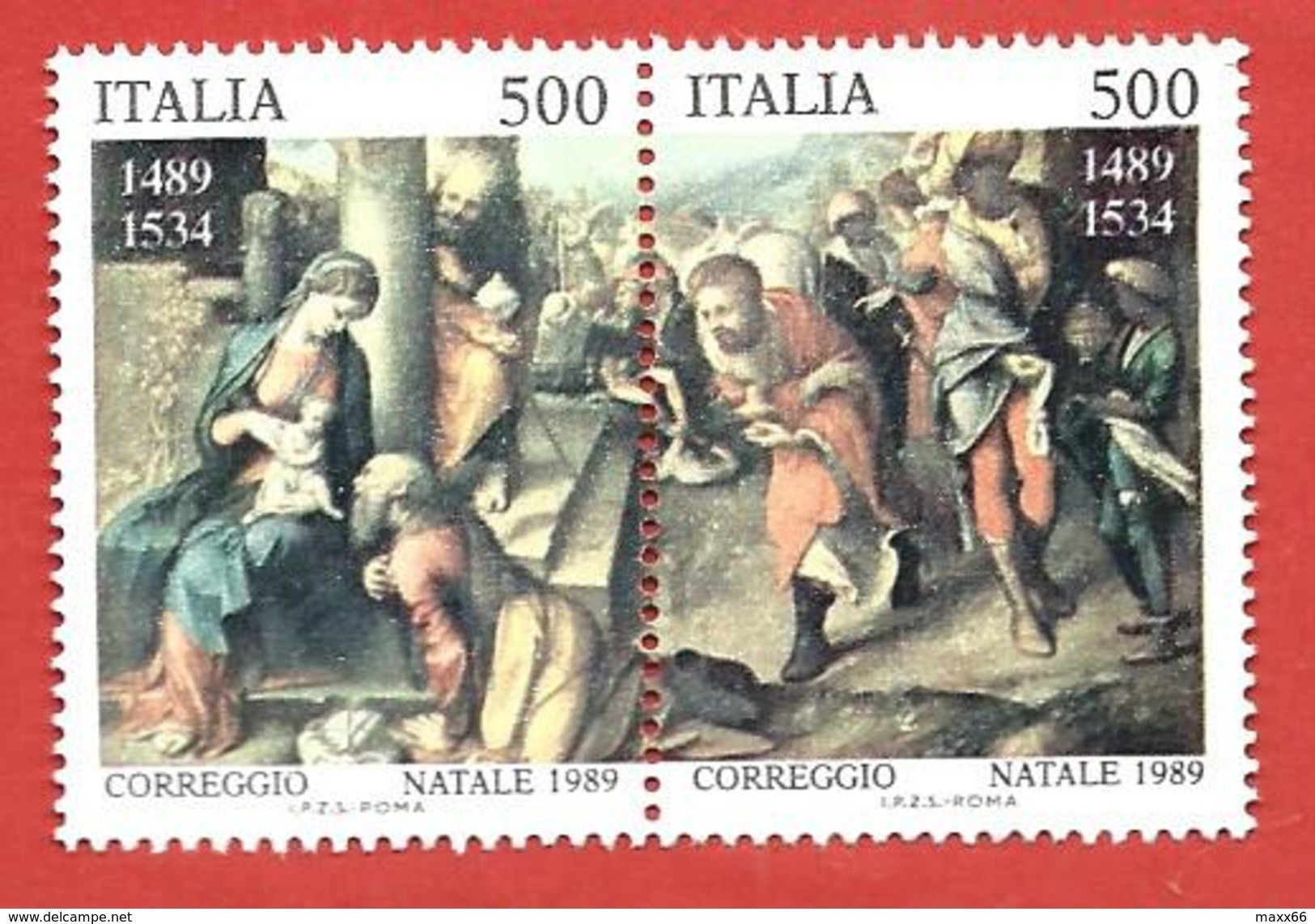 ITALIA REPUBBLICA MNH - 1989 - Natale - Adorazione Dei Magi - Correggio - £ 500 X 2 - S. 1884 1885 - 1981-90:  Nuovi