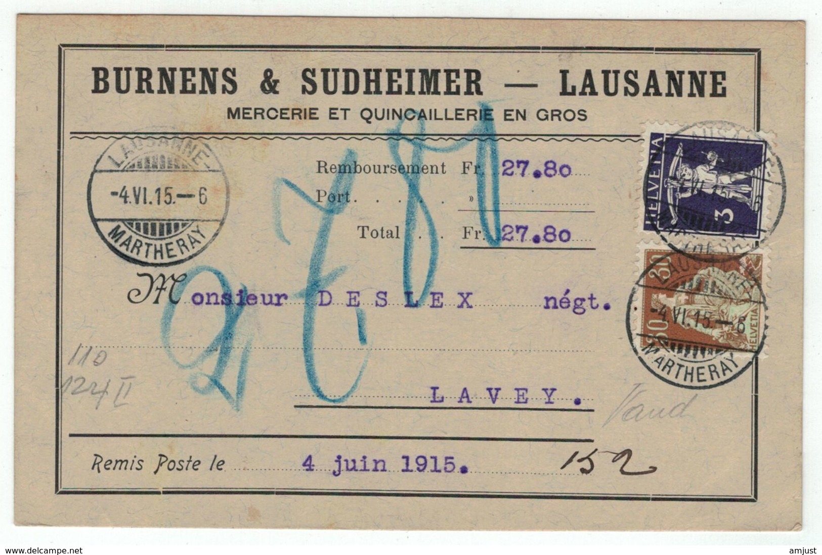 Suisse // Schweiz // Switzerland // 1907-1939 // Carte Publicitaire Et Commerciale  Au Départ De Lausanne - Lettres & Documents