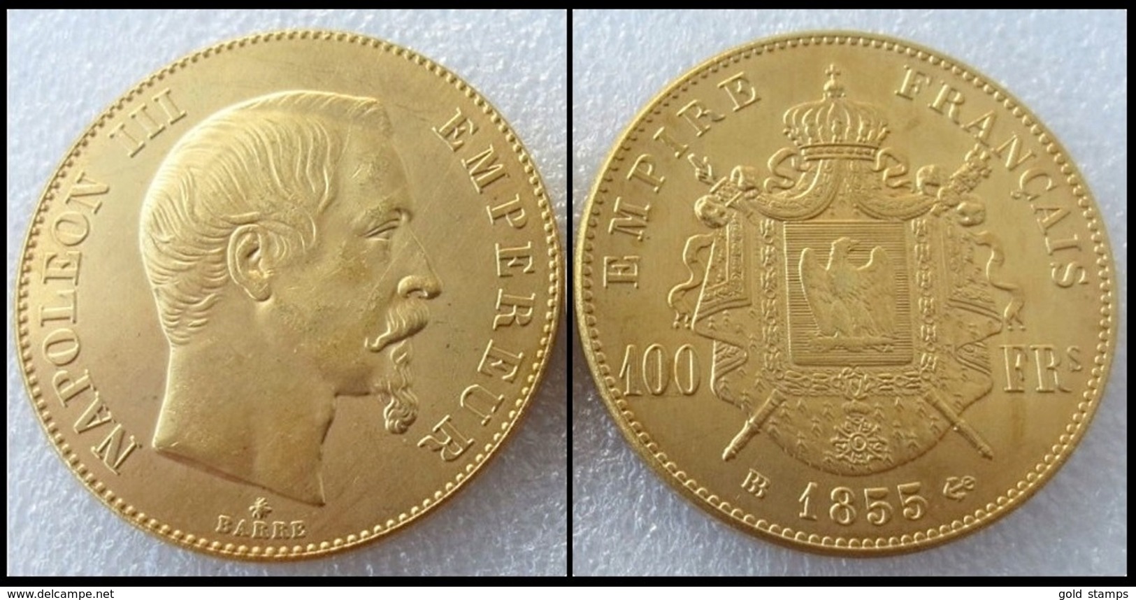 COPIE - 1 Pièce Plaquée OR Sous Capsule ! ( GOLD Plated Coin ) - France - 100 Francs Napoléon III Tête Nue 1855 BB - Autres & Non Classés