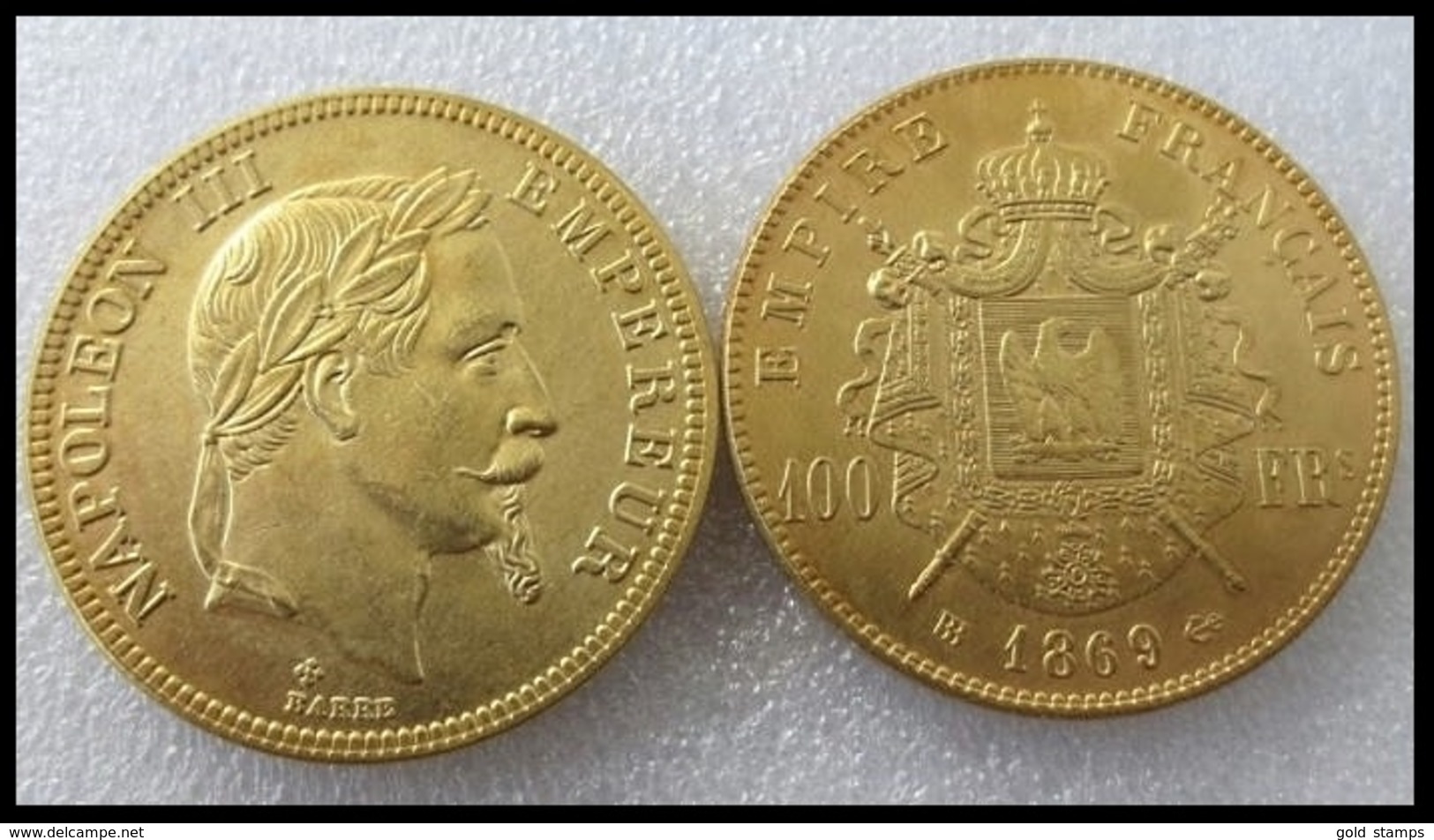 COPIE - 1 Pièce Plaquée OR Sous Capsule ! ( GOLD Plated Coin ) - France - 100 Francs Napoléon III Tête Laurée 1869 BB - Autres & Non Classés