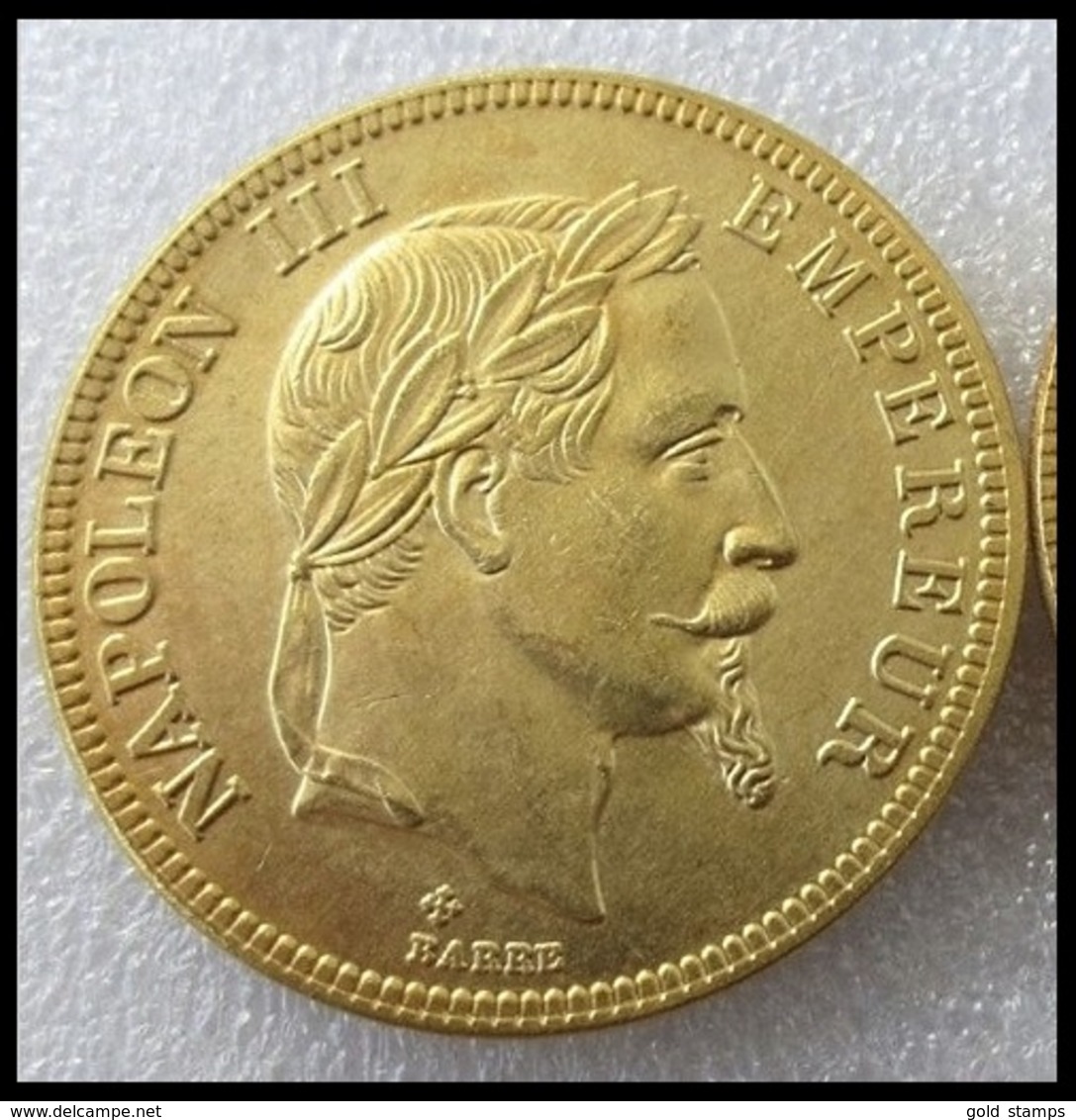 COPIE - 1 Pièce Plaquée OR Sous Capsule ! ( GOLD Plated Coin ) - France - 100 Francs Napoléon III Tête Laurée 1869 BB - Autres & Non Classés