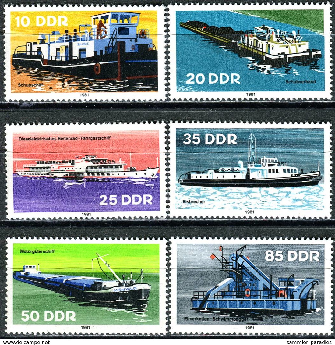 DDR - Mi 2651 / 2656 - ** Postfrisch (F) - Binnenschiffe - Nuevos