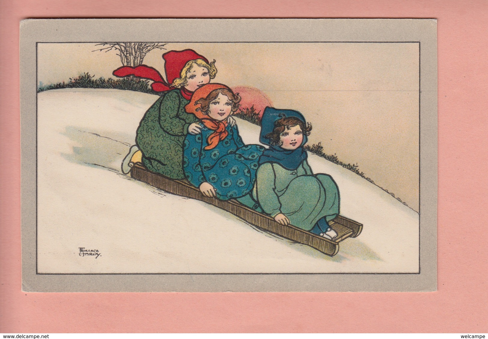 OLD POSTCARD -   ARTIST SIGNED - FLORENCE HARDY - CHILDREN - WINTERSPORT - SLEDGE 1913 - Hardy, Florence