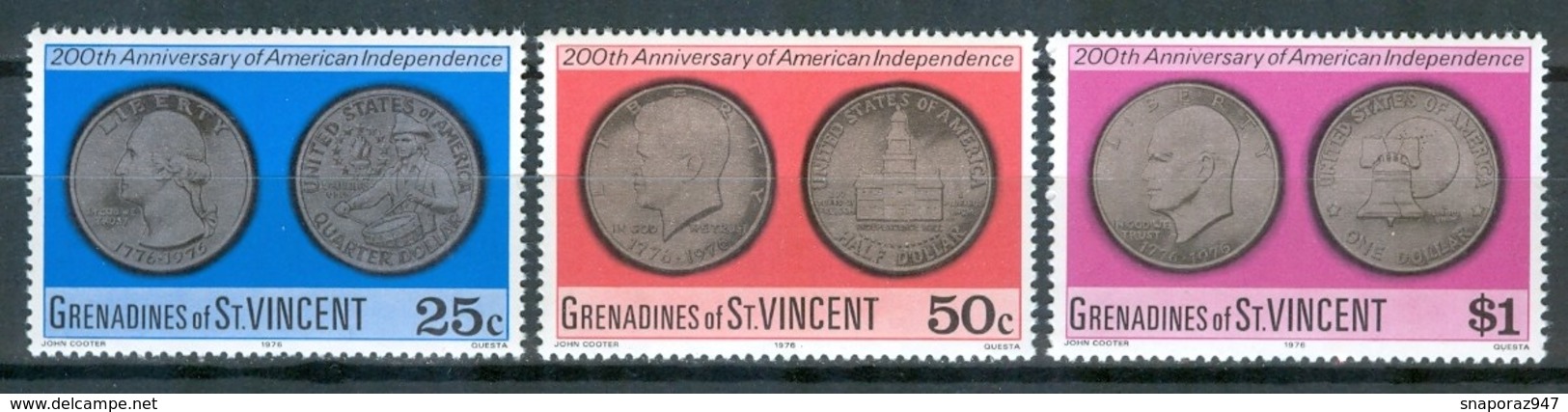 1976 St.Vincent E Grenadine Coins On The Stamps Monnaie Sur Le Timbres Set MNH** B232 - Monete