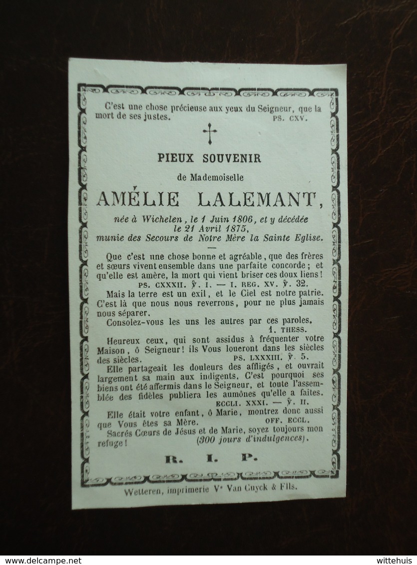 Amélie Lalemant Née à Wichelen 1806 Et Y Décédé  1875  (2scans) - Religion & Esotericism