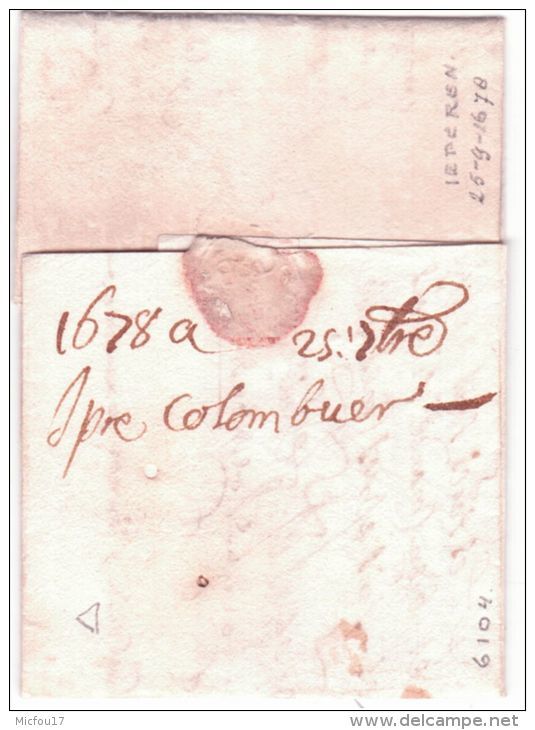 1678- Letter From Ypre ( Ieperen)  To Lille (France )  Rating 2 Patars - 1621-1713 (Paesi Bassi Spagnoli)