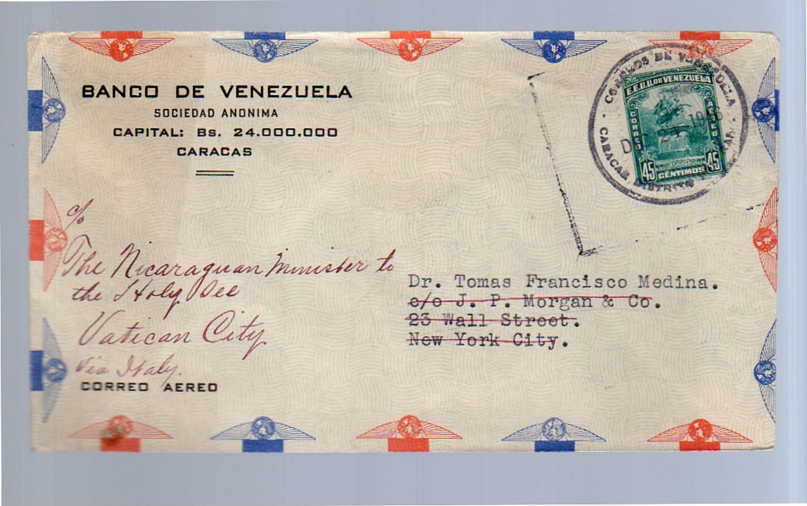 Caracas 1946 > New York Nicarague Ministerv> Resent To Vatican CITY (201) - Venezuela