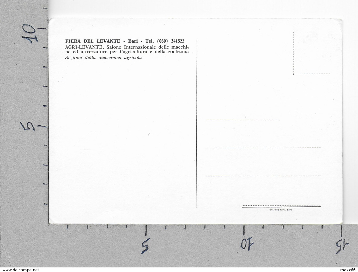 CARTOLINA NV ITALIA - BARI - Fiera Del Levante - AGRI LEVANTE - Sezione Della Macchina Agricola - 10 X 15 - Bari