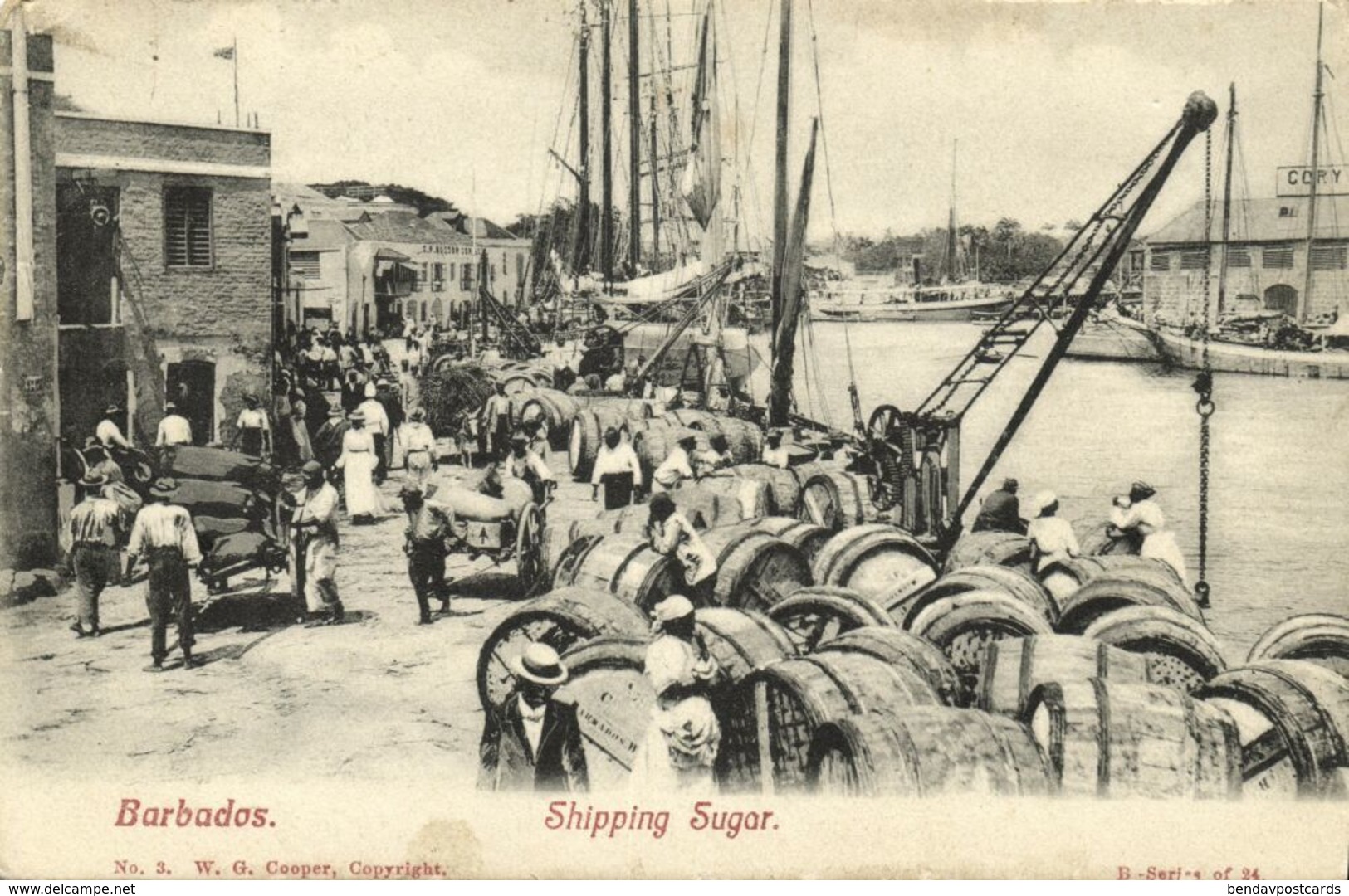 Barbados B.W.I., Shipping Sugar, Harbour Scene (1910s) Postcard - Barbados