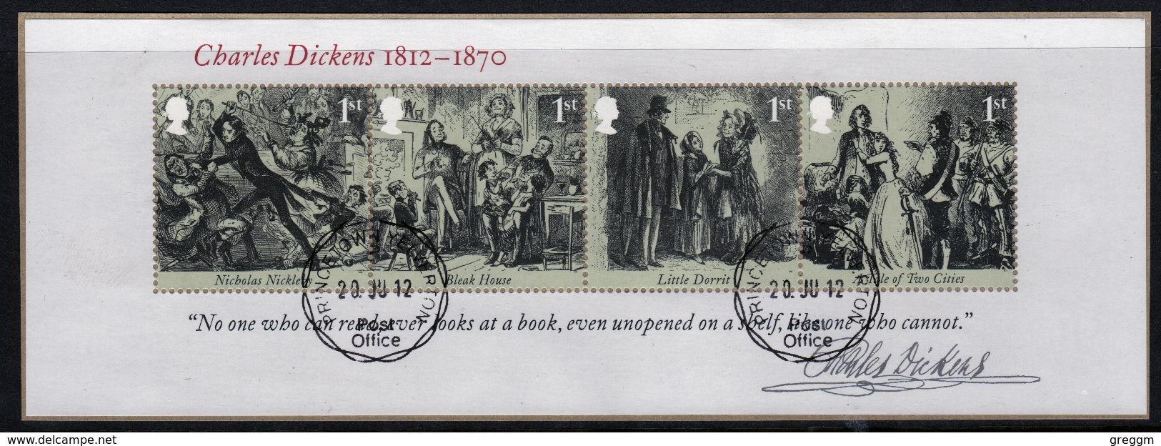 GB 2012 Mini Sheet Celebrating Charles Dickens In Fine Used Condition. - Blocks & Miniature Sheets