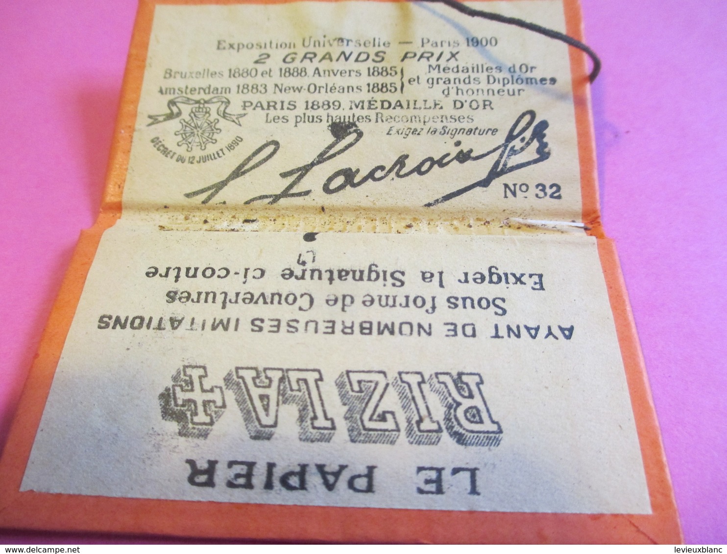 Carnet  Papier Cigarettes/RIZ LA +/LACROIX Fils/Couverture Orange Cartonné/N°32/exigez La Signature/Vers1920-1950 CIG45 - Autres & Non Classés