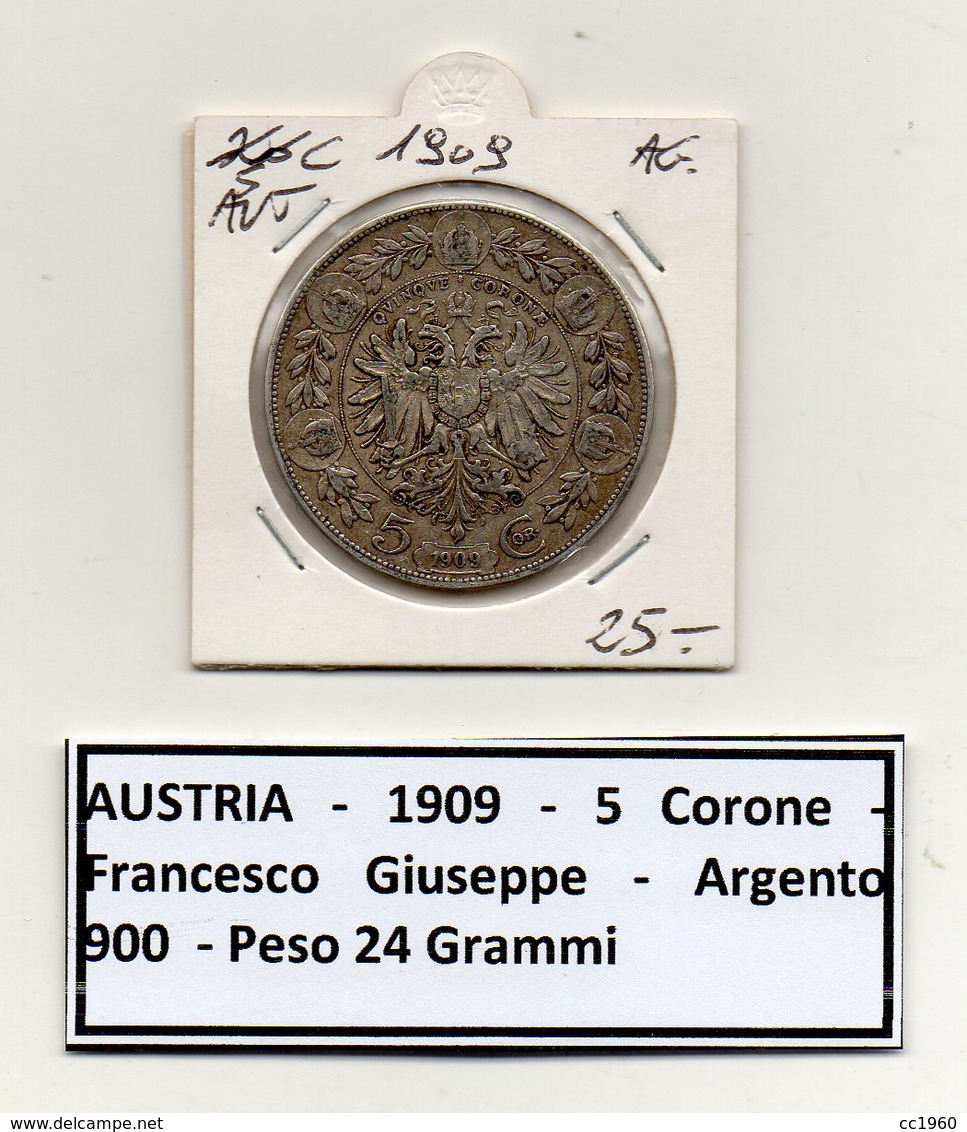 Austria - 1909 - 5 Corone - Argento - (MW81) - Autriche