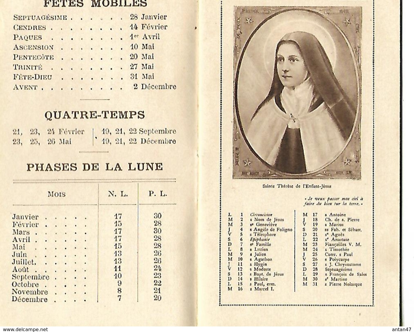 Calendrier De Poche 1934 / Religieux / Joli Calendrier De SAINTE THERESE De L'Enfant JESUS / 10 Pages - Small : 1921-40