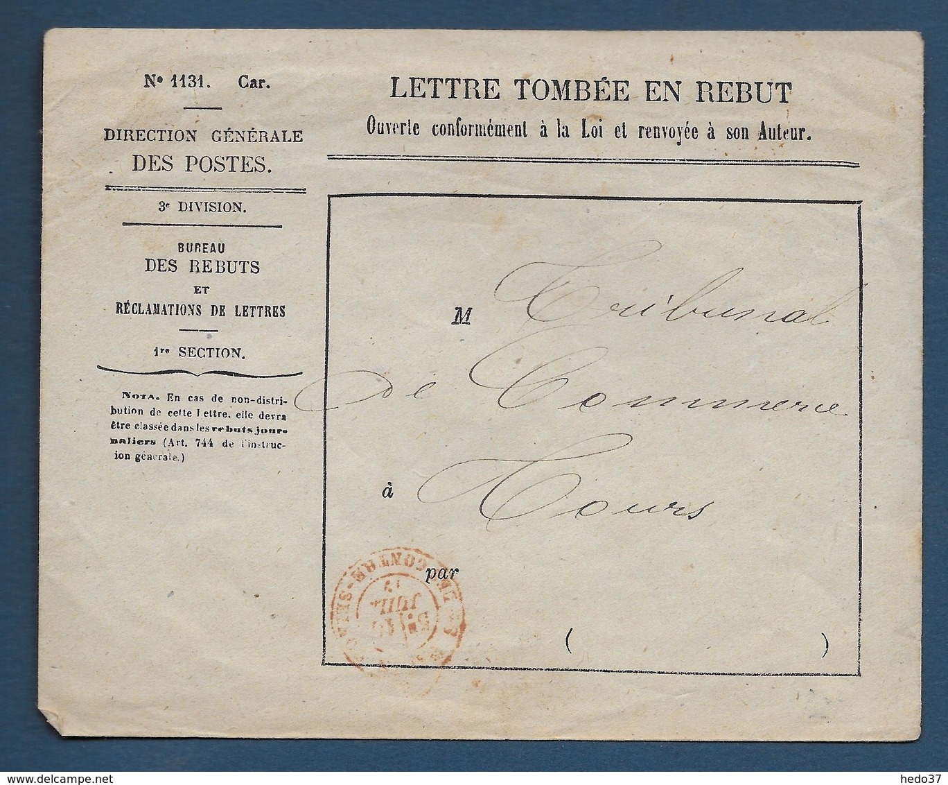 France Enveloppe N°1131 - Lettres Accidentées