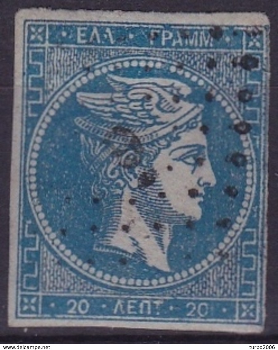 GREECE 1862-67 Large Hermes Head Consecutive Athens Prints 20 L Blue On Greenish Paper Vl. 32 F - Gebruikt