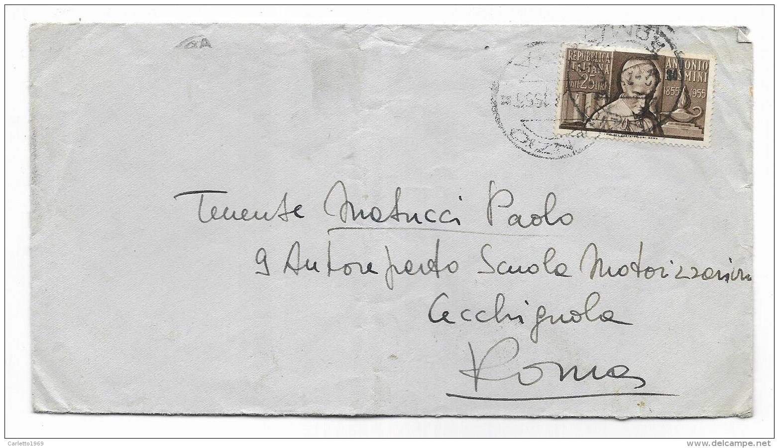 LIRE 25 ANTONIO ROSMINI  1959  SU LETTERA - - 1946-60: Oblitérés