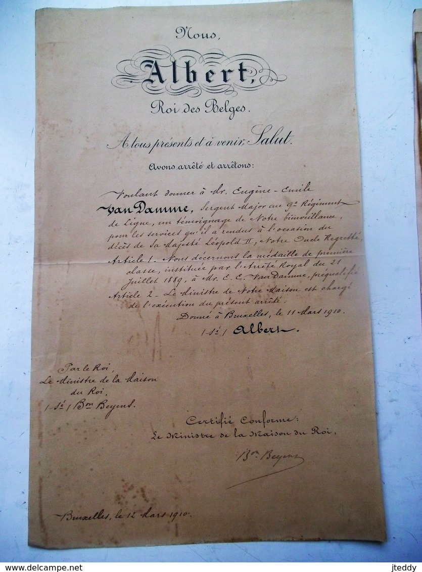 Document   Nous  Décernont  La  MéDAILLE De PREMIER2  CLASSE  à E .- EMILE  VAN DAMME  1910 - Autres & Non Classés