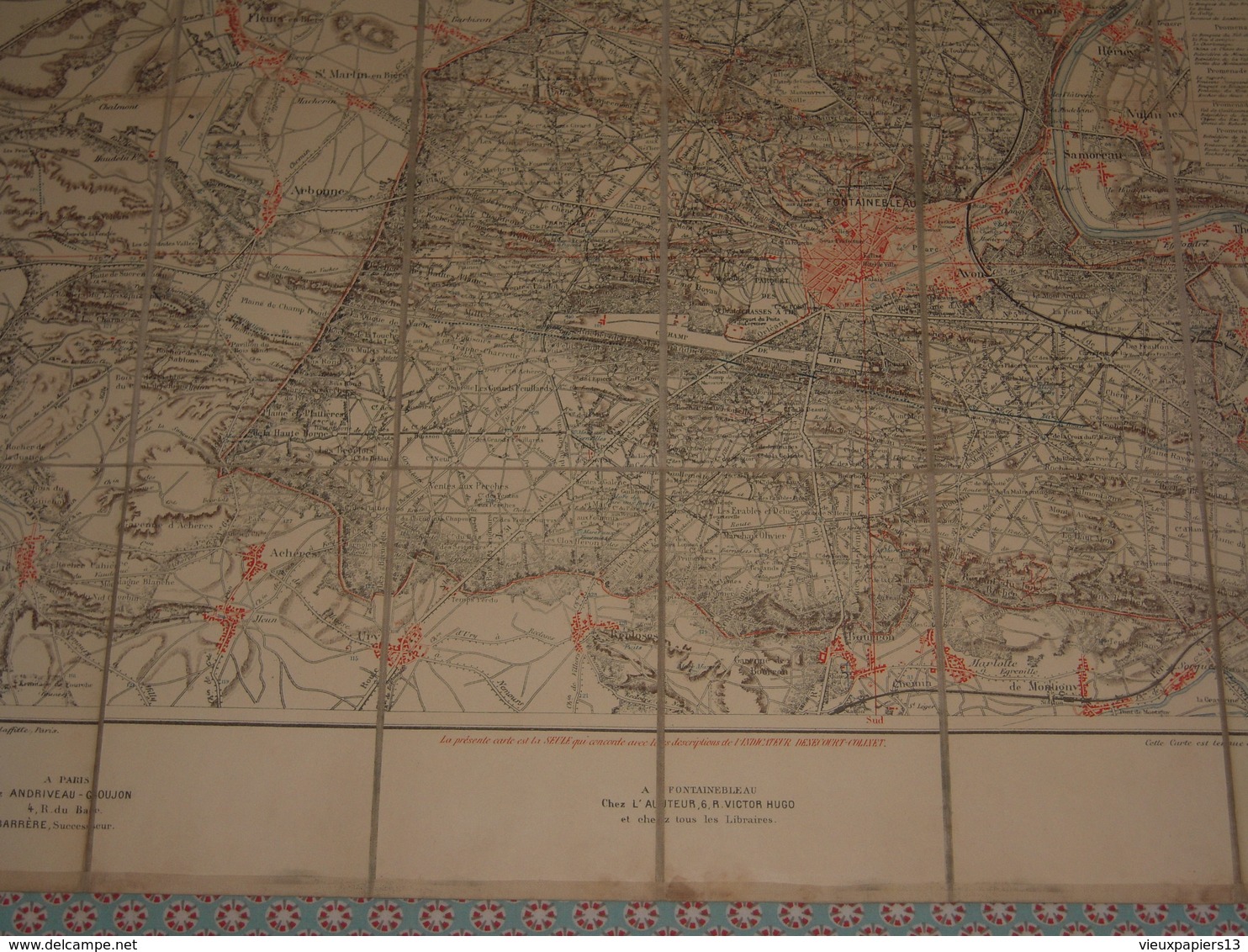 Ancienne Carte XIXe Entoilée ~1880 Forêt Et Environs De Fontainebleau - Colinet - Denecourt - Geographical Maps