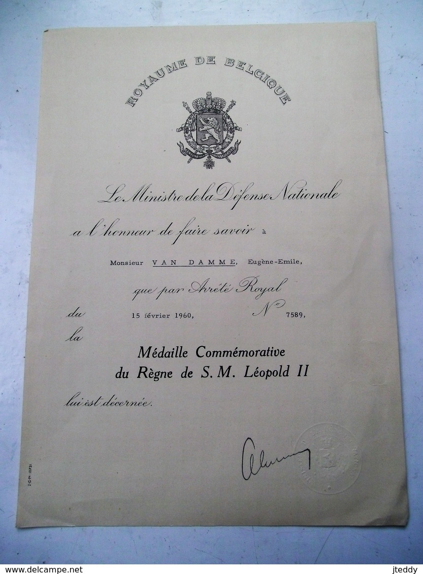 Chevalier De L' Ordre De Léopold || Avec Glaives  1942    à Van  Damme  E.E - 1939-45