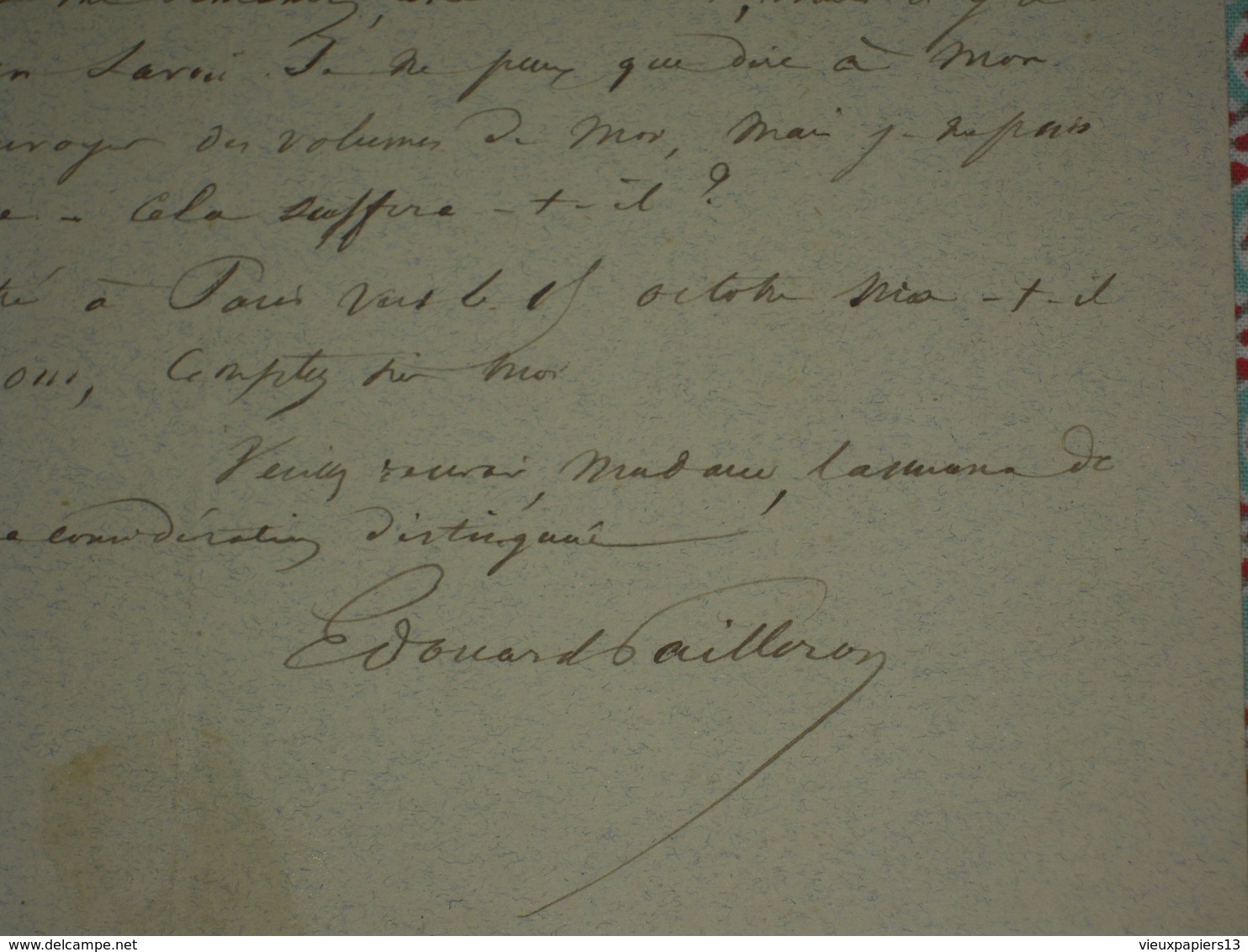 LAS Billet Autographe Signé Edouard PAILLERON 1892 - Sur Une Demande De Dédicace - Poésie - Savoie La Motte Servolex - Other & Unclassified