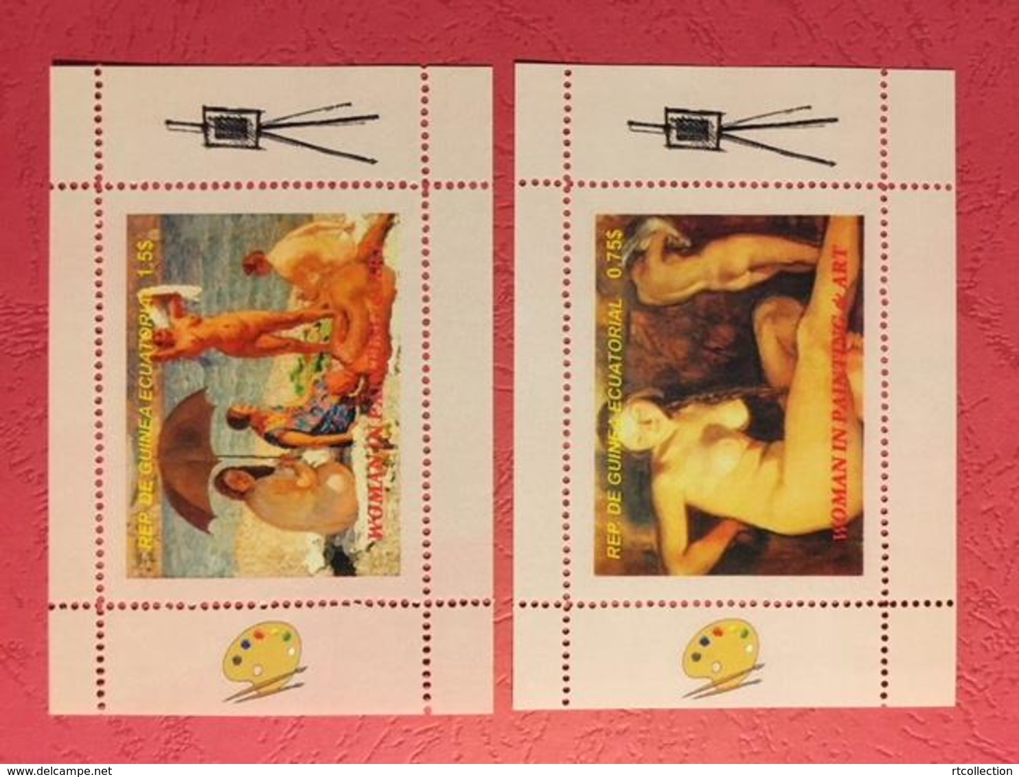 Equatorial Guinea - 2 S/S Woman In Painting & Art Nudes Women Nicked Beach Holiday People Stamps MNH - Other & Unclassified