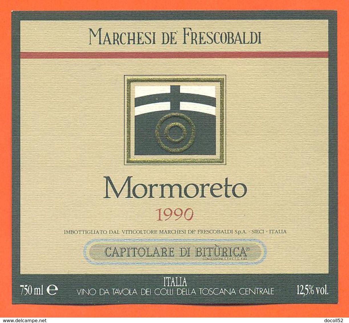 étiquette De Vin Italie - Italia Vino Mormoreto 1990 Marchesi De Frescobaldi  -75 Cl - Altri & Non Classificati