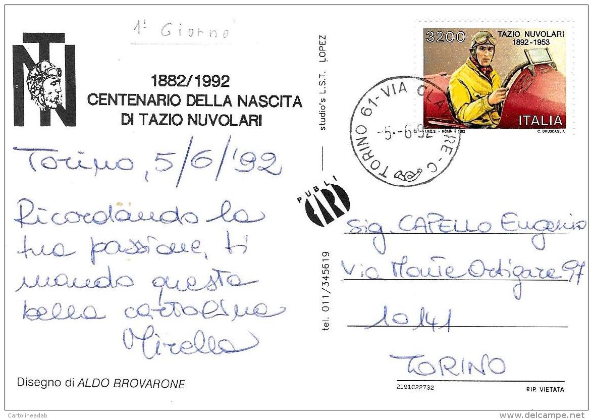 [MD1266] CPM - 1882/1992 CENTENARIO DELLA NASCITA DI TAZIO NUVOLARI - PUBLICARD - Viaggiata 1992 - Grand Prix / F1