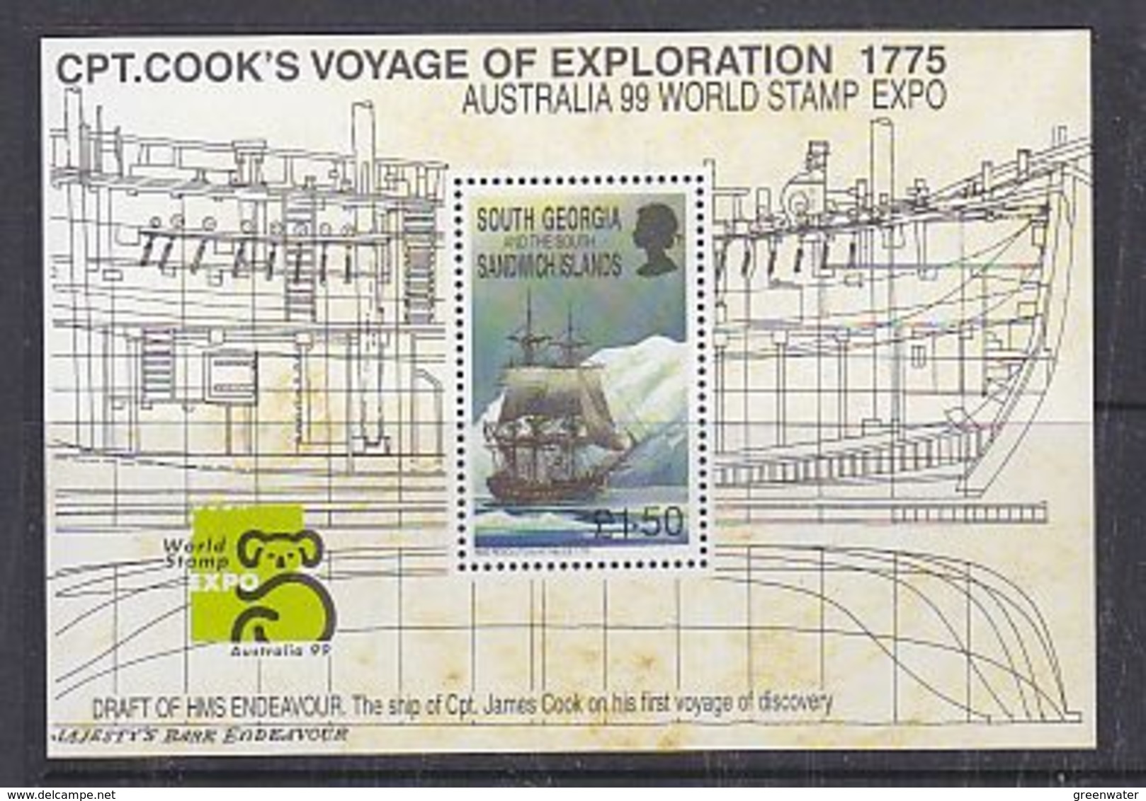 South Georgia 1999 Australia/Capt. Cook's Voyage Of Exploration M/s ** Mnh (37997) - Zuid-Georgia