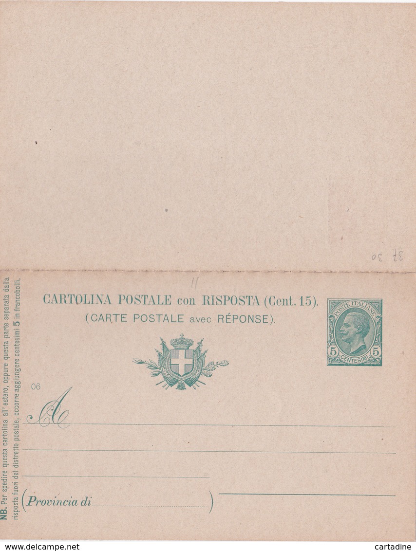 Ancien E.P. Cartolina Postale Italiana Con Riposta - Entier Postal Italien Avec Réponse - NEUF - Stamped Stationery