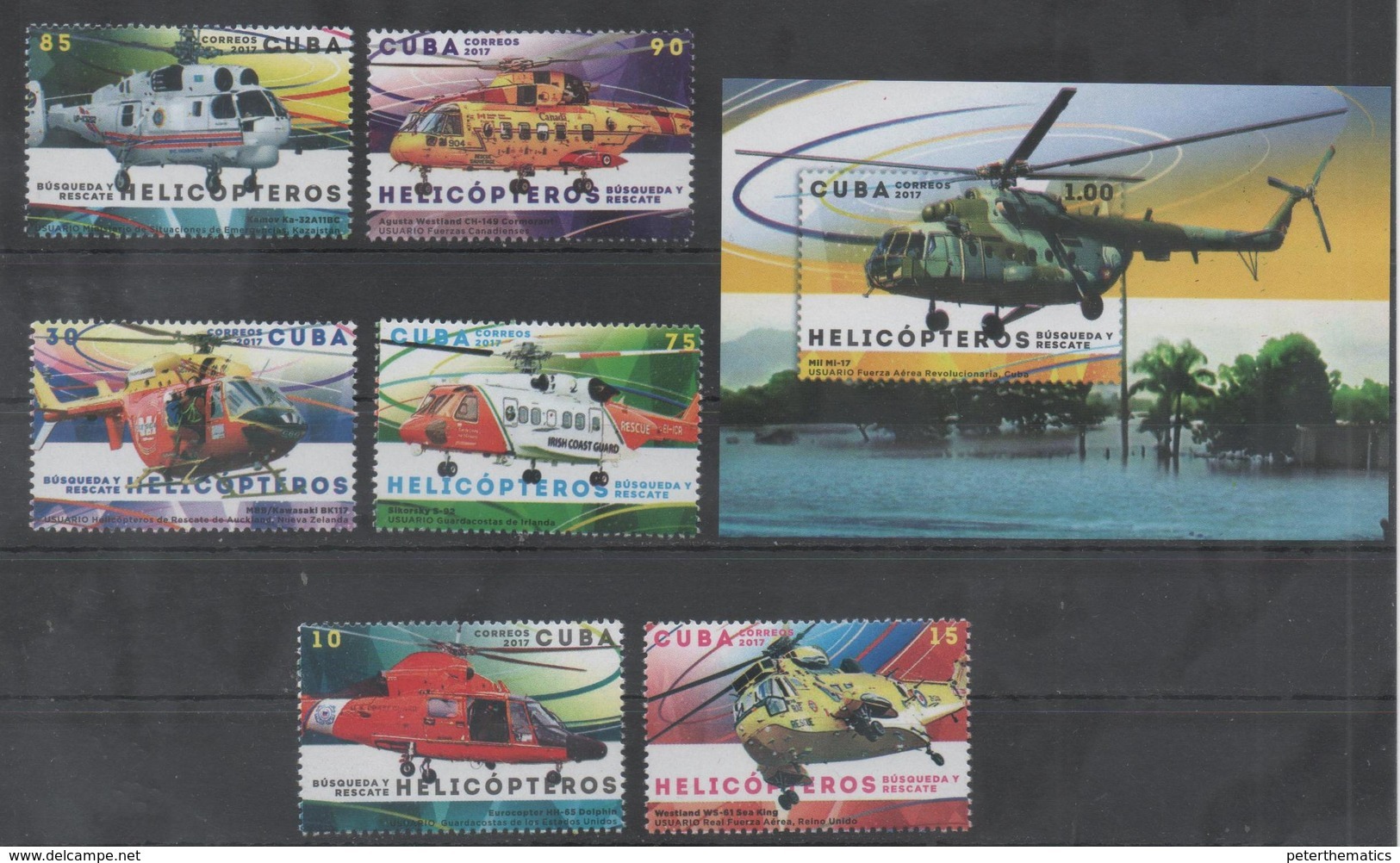 HELICOPTERS, 2017, MNH, RESCUE SERVICES OF NEW ZEALAND, CANADA, IRLAND, UK, COAST GAURD, 6v+S/SHEET - Elicotteri