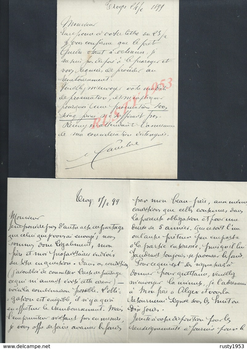 LOT DE LETTRES DE 1899 ECRITE DE TROYES : - Manuscrits