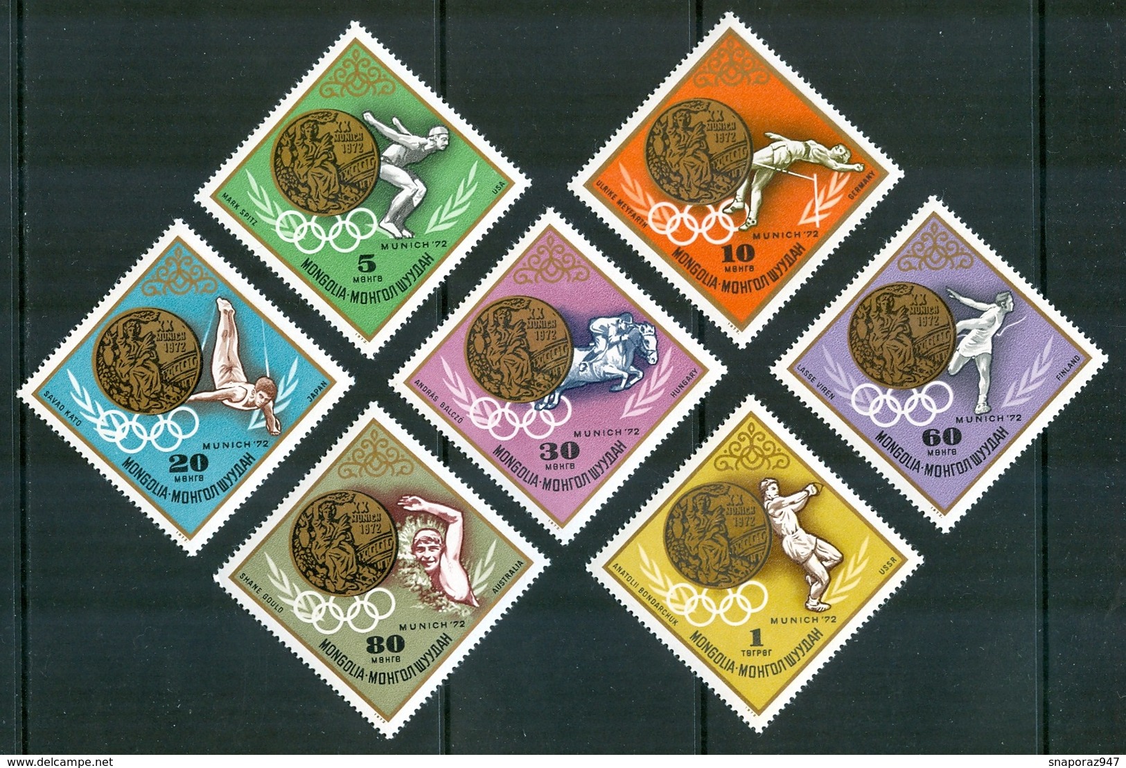 1972 Mongolia "Munich 72" Medals Winner Olimpiadi Olympics Games Jeux Olympiques MNH** Lux46 - Mongolie