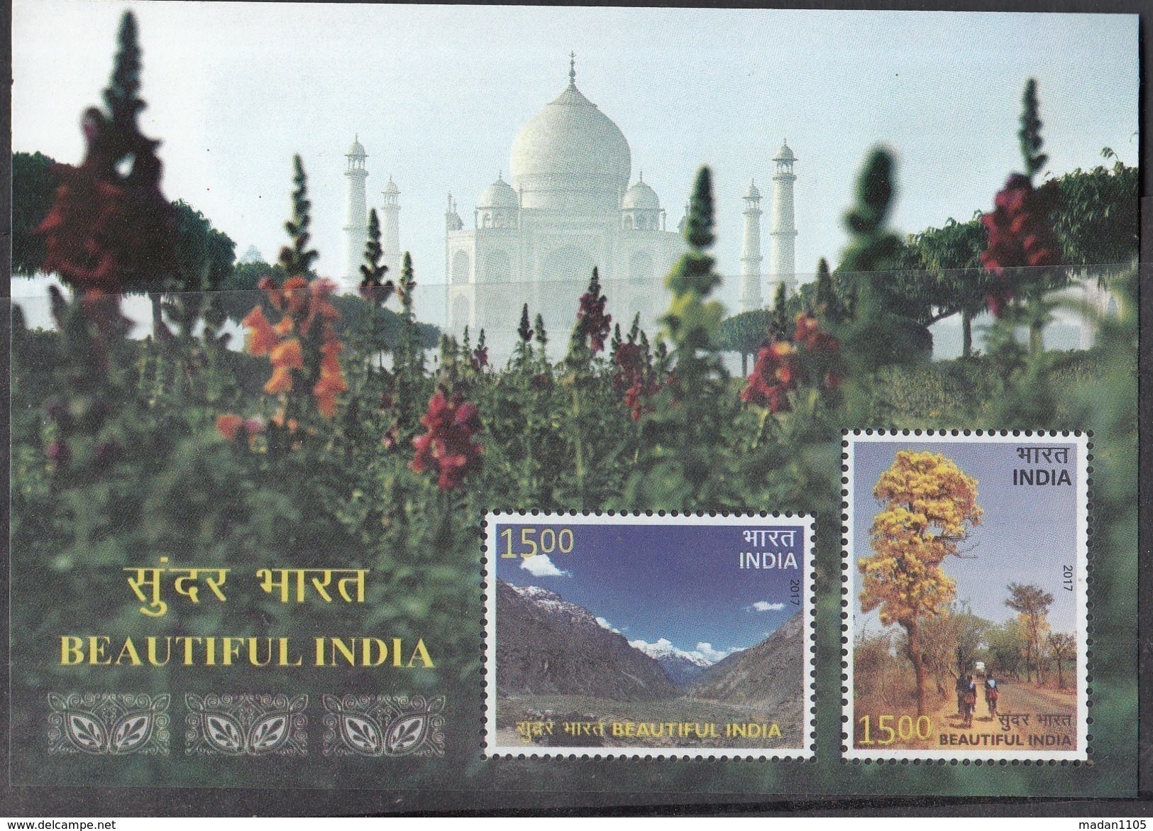 INDIA, 2017, Beautiful India,  Lahaul, Mountains, Flowering Tree,Taj Mahal,  Miniature Sheet Of 2v, MNH, (**) - Neufs