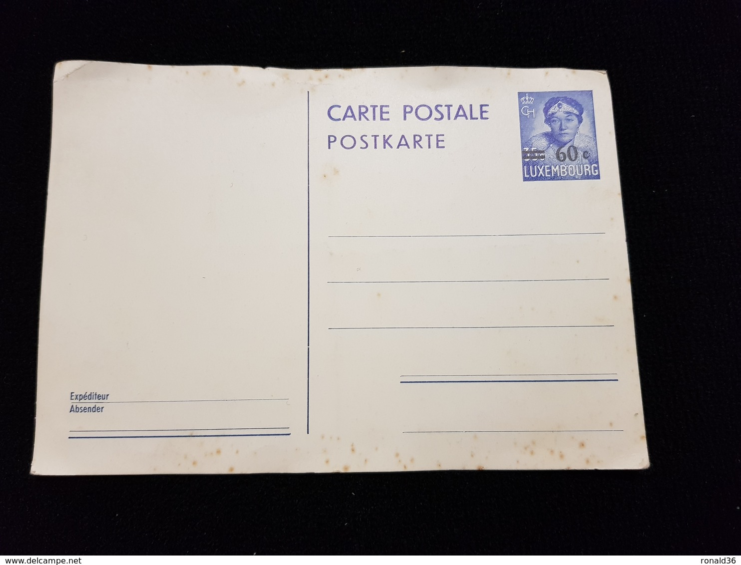 Entier Postal Carte Postale Entière LUXEMBOURG Surcharge Luxembourgeoise 60c / 35c Timbre Bleu Grande Duchesse Charlotte - Entiers Postaux