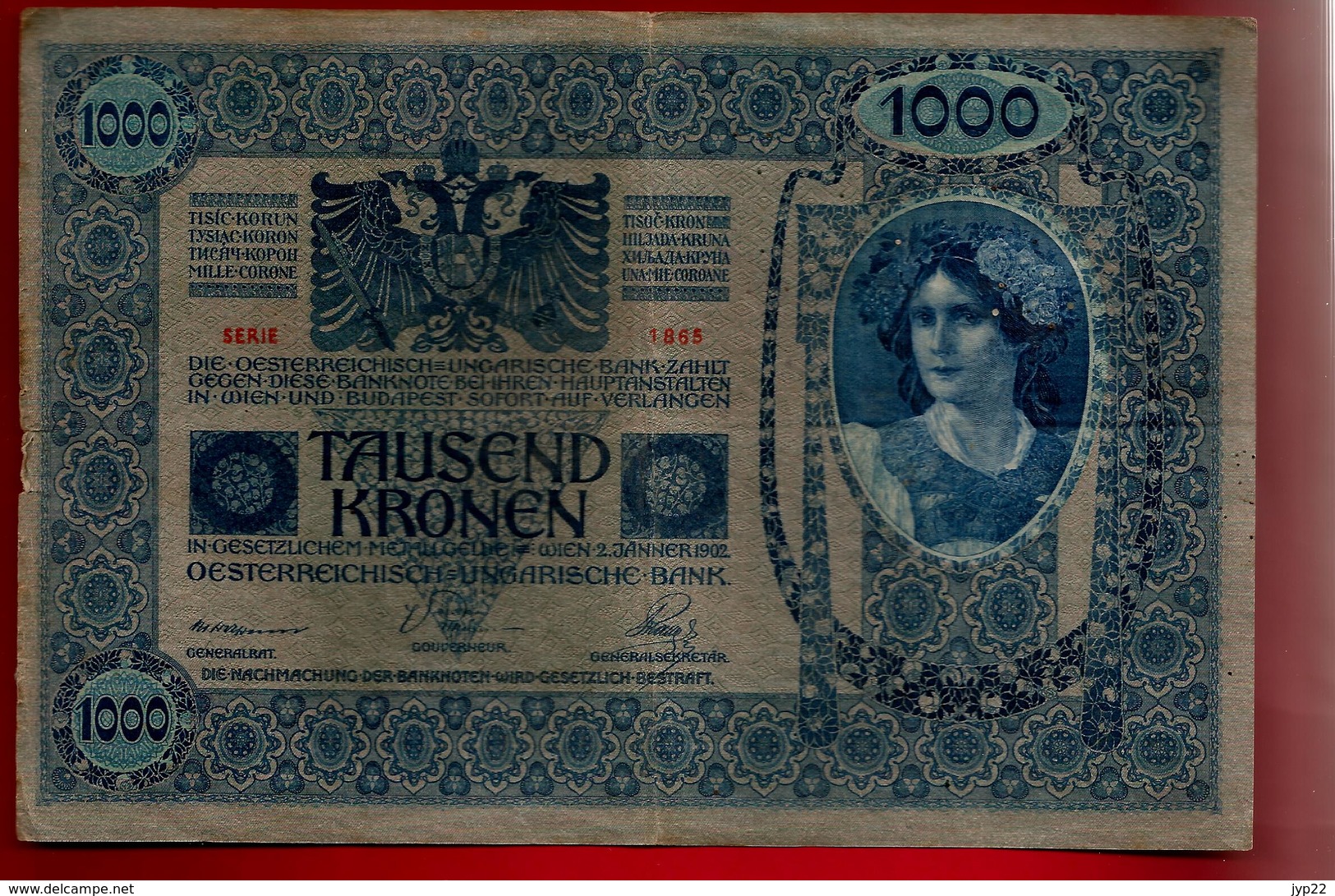 Billet De Banque Osterreich Autriche Hongrie 1000 Tausend Kronen Vienne 2-01-1902 Série 1865 - Oesterreich