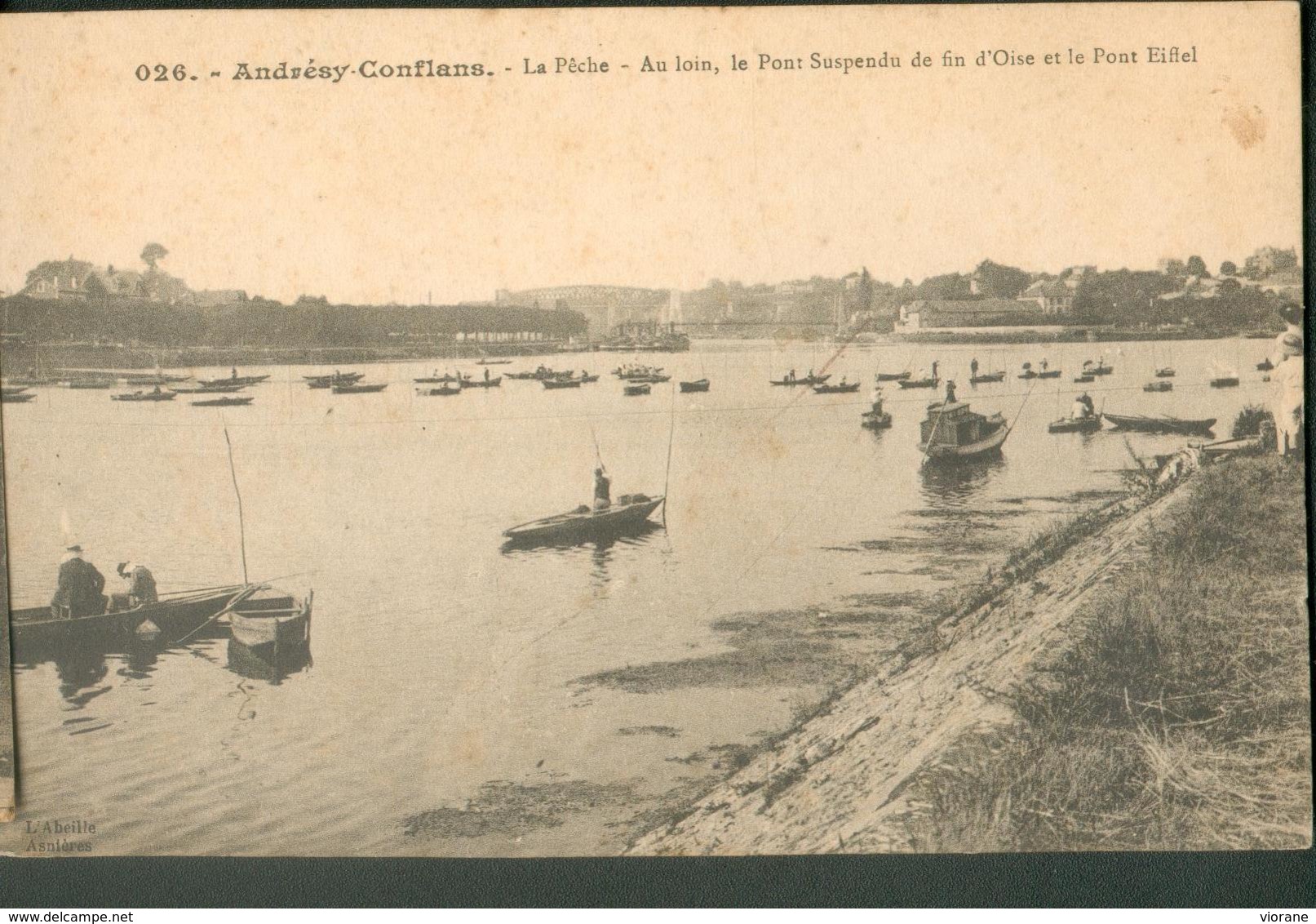 Andrésy -Conflans - La Pêche - Au Loin, Le Pont Suspendu De Fin D'Oise Et Le Pont Eiffel - Andresy