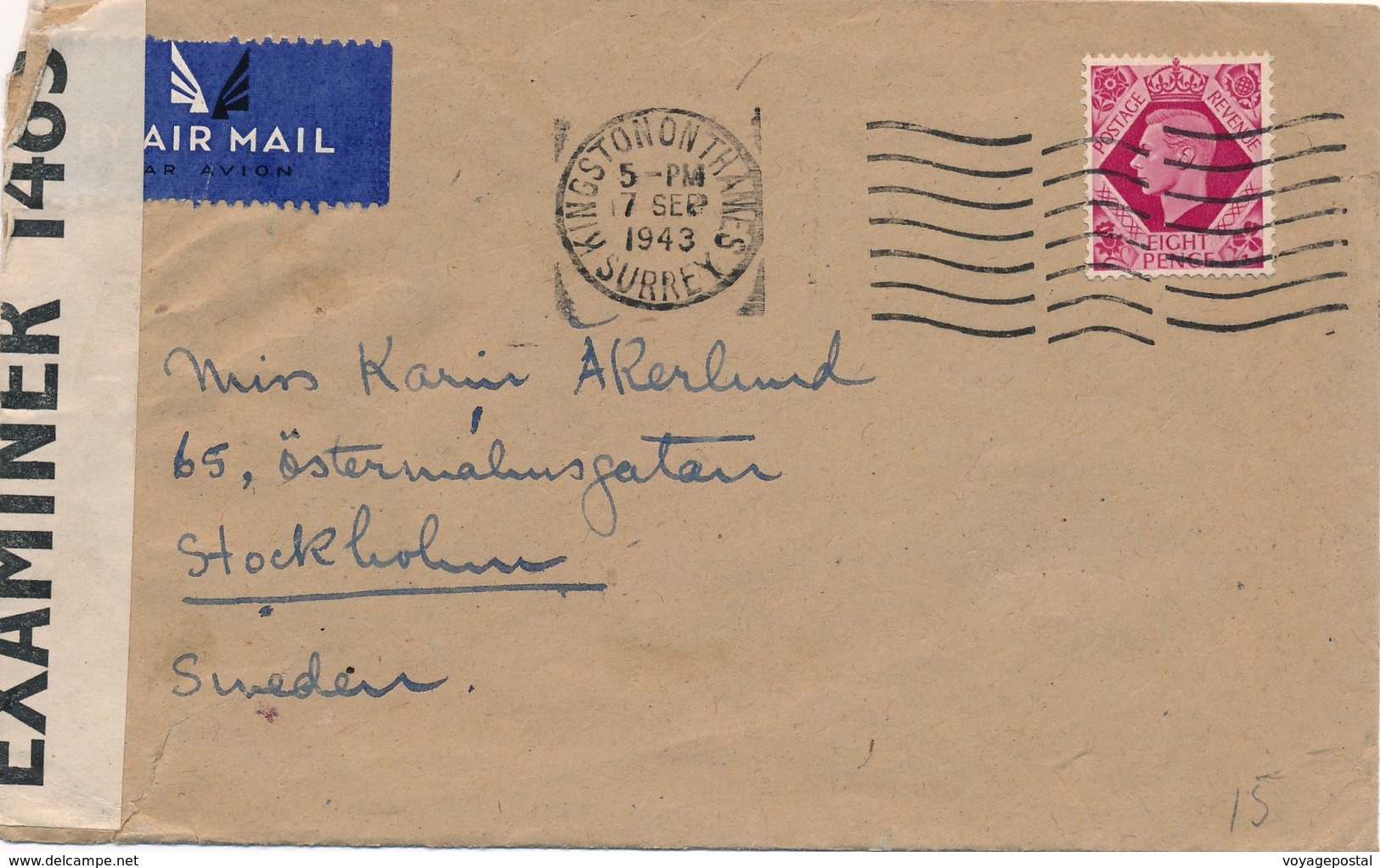 Lettre Censure Kingstononthames Surrey Pour La Suede - Storia Postale