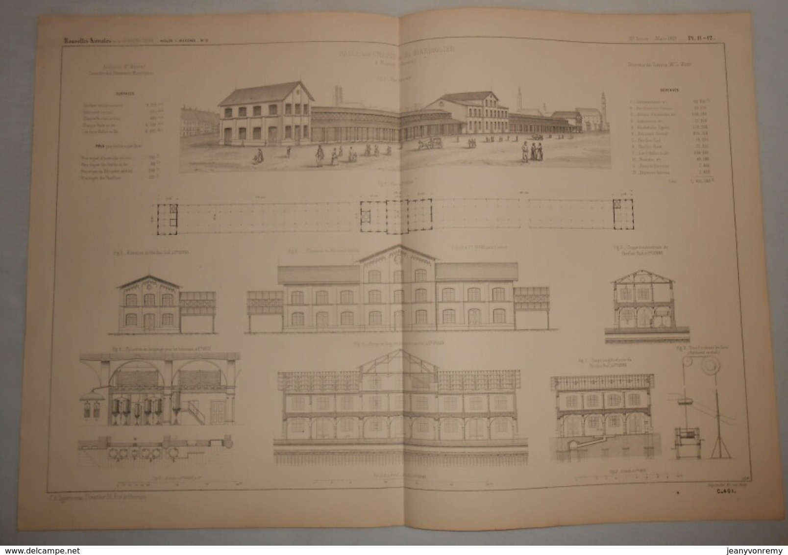 Plan De La Halle Aux Grains  Du Roi Maximilien à Munich, Bavière. 1869 - Obras Públicas