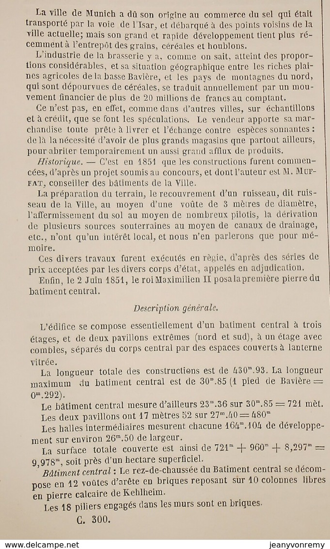 Plan De La Halle Aux Grains  Du Roi Maximilien à Munich, Bavière. 1869 - Opere Pubbliche