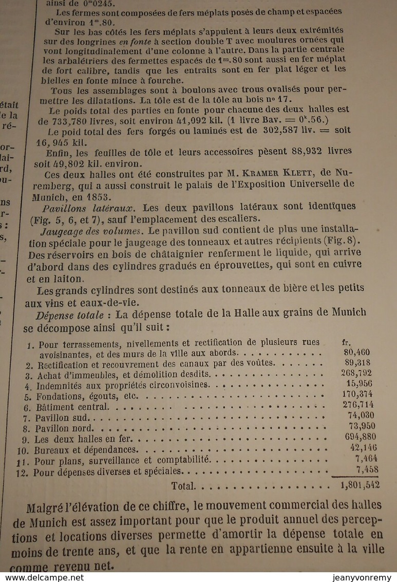 Plan De La Halle Aux Grains  Du Roi Maximilien à Munich, Bavière. 1869 - Public Works