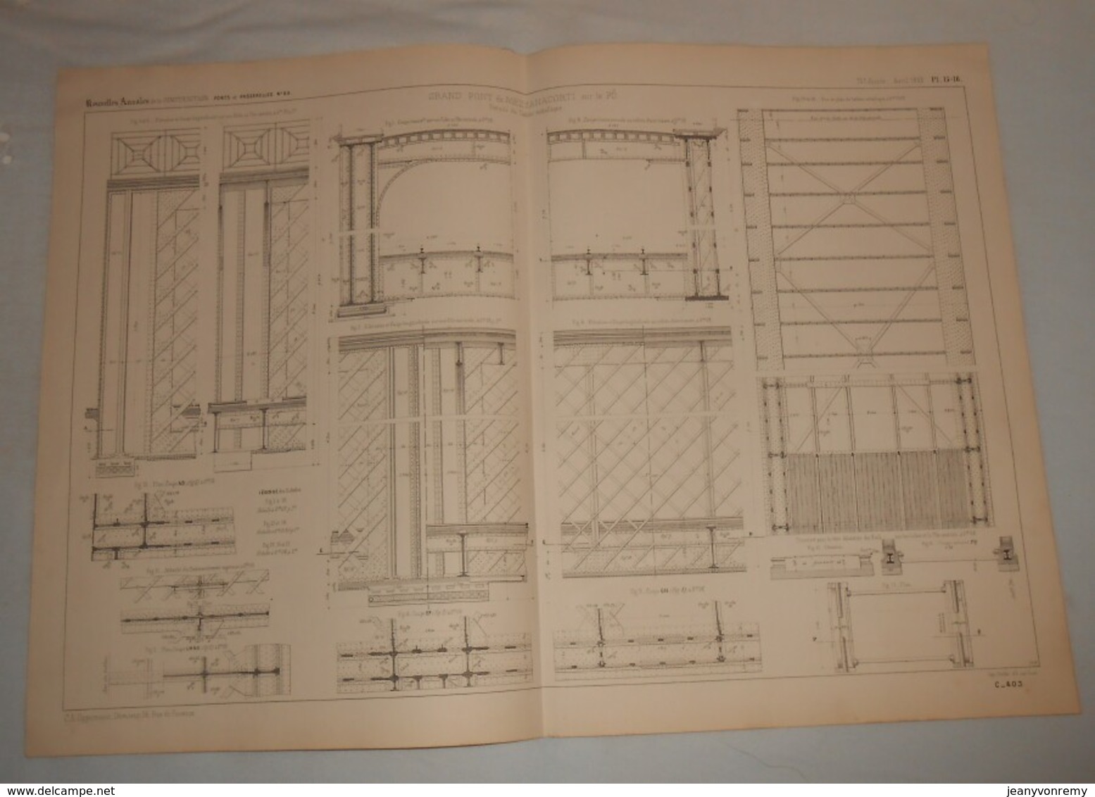 Plan Du Grand Pont De Mezzanacorti Sur Le Pô En Italie. 1869 - Public Works