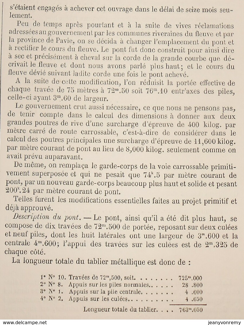 Plan Du Grand Pont De Mezzanacorti Sur Le Pô En Italie. 1869 - Arbeitsbeschaffung