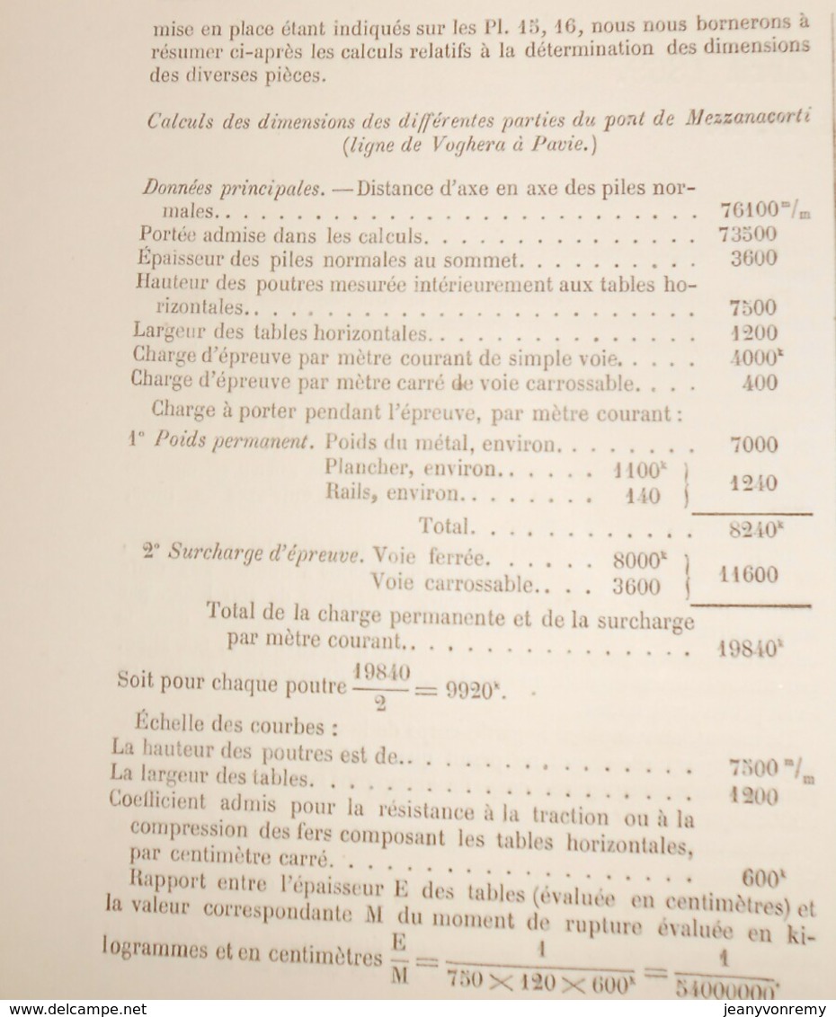 Plan Du Grand Pont De Mezzanacorti Sur Le Pô En Italie. Détails Des Caissons Et Appareils De Fondations. 1869 - Obras Públicas