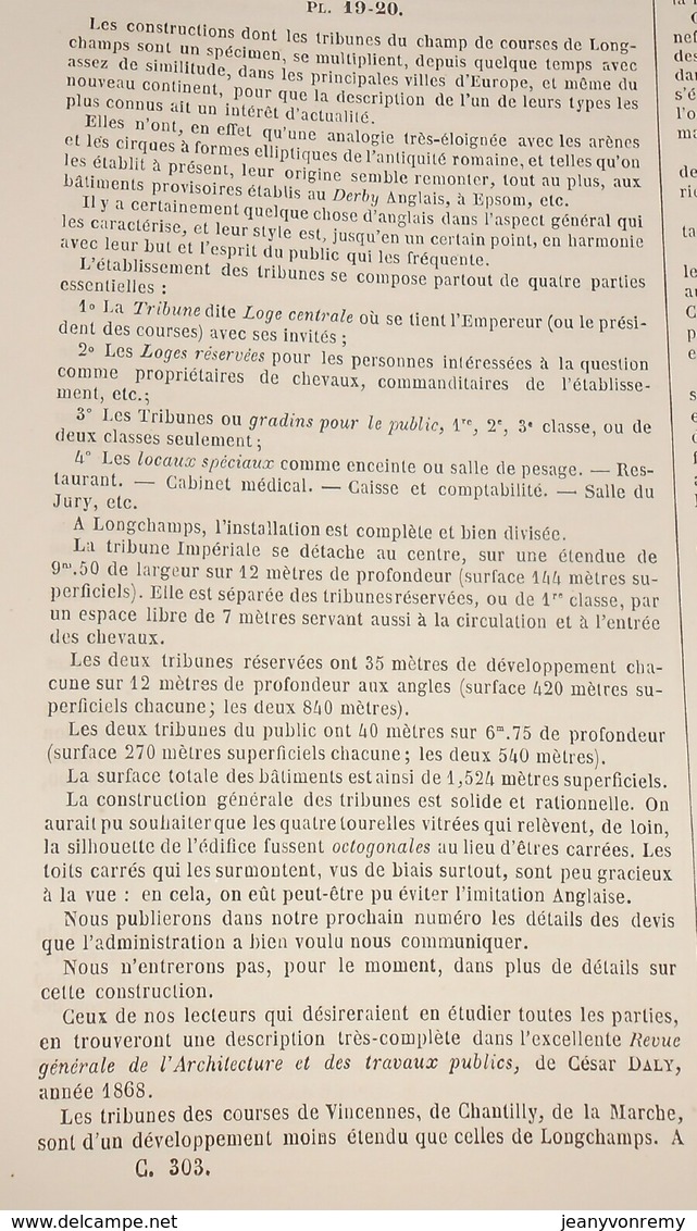 Plan Des Tribunes De Longchamps. Bois De Boulogne. 1869 - Obras Públicas