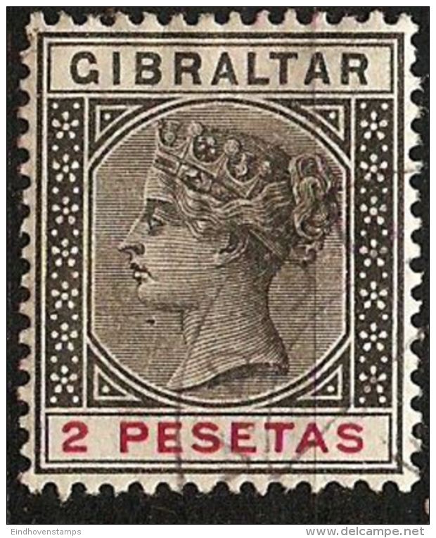 Gibraltar 1895 Imprints In Spanish Coinage 2 Peseta 1 Value Cancelled - Gibilterra