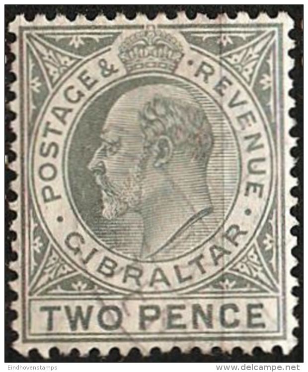 Gibraltar 1906 King Edward 2 Pence Grey 1 Value Cancelled - Gibilterra