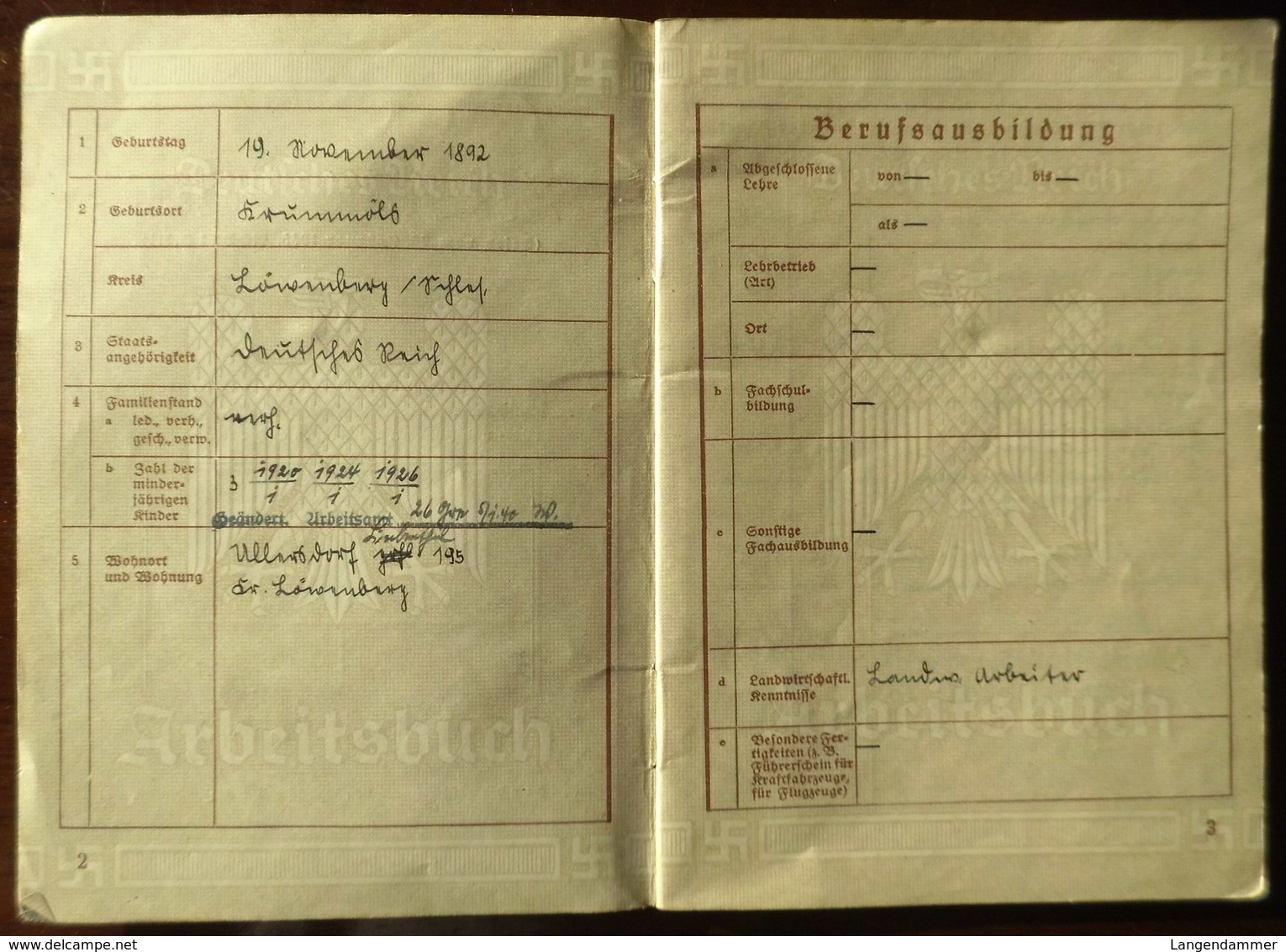 Arbeitsbuch-1935-AA Laubahn/Schlesien-div.schlesische Tiefbaufirmenu.a. - 1939-45
