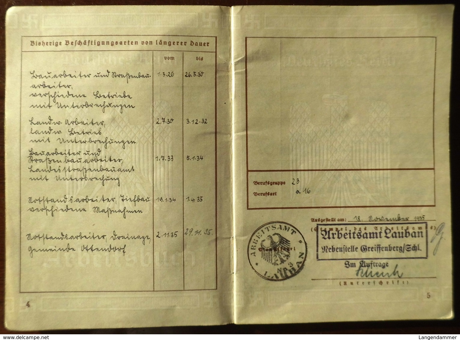 Arbeitsbuch-1935-AA Laubahn/Schlesien-div.schlesische Tiefbaufirmenu.a. - 1939-45