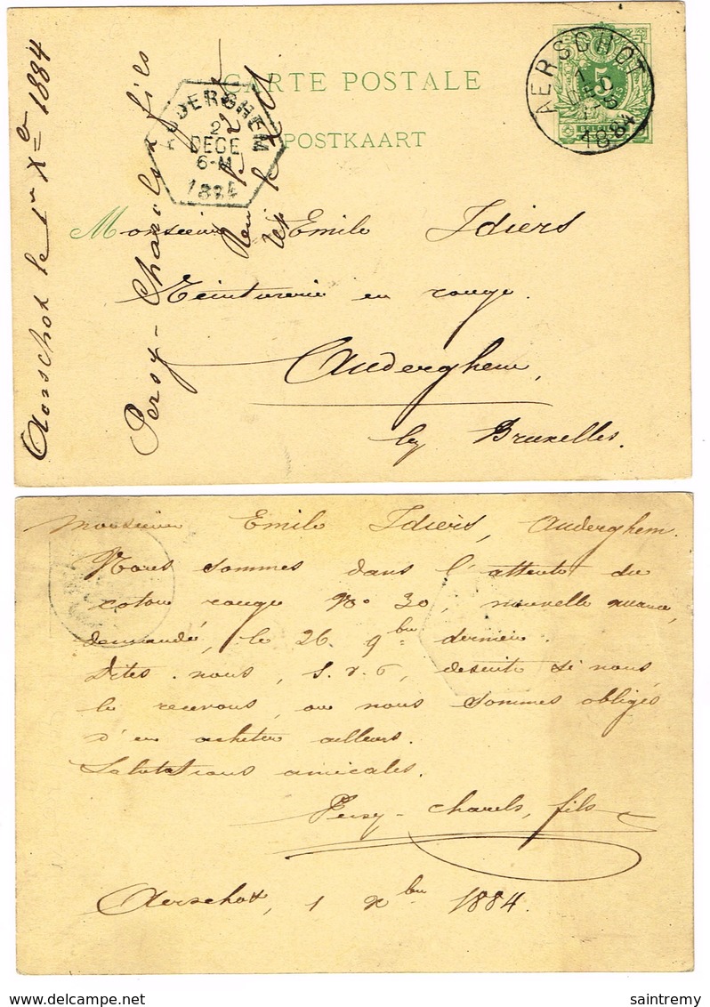 Entier Postal D'Aerschot Déc.1884 Obl Arrivée Auderghem Chemin De Fer - Documents & Fragments